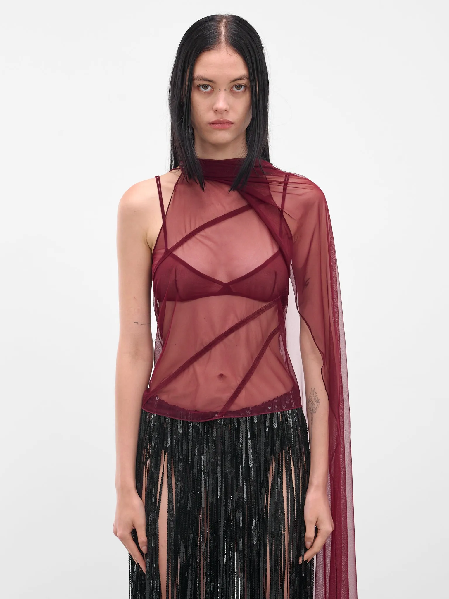 Red Mesh Shawl Top (IOFW25ST06-2-RUBY) sold by lorenzo