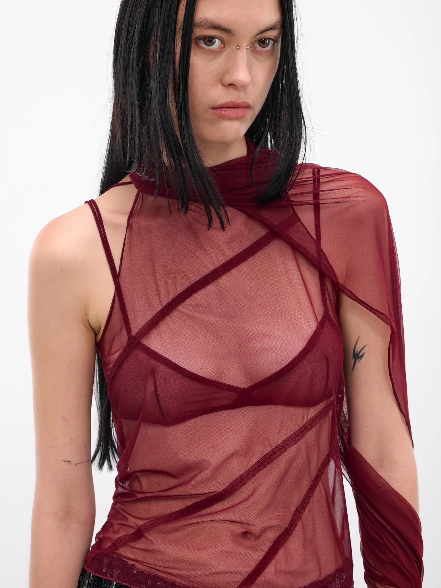 Red Mesh Shawl Top (IOFW25ST06-2-RUBY) sold by lorenzo product image thumbnail 4