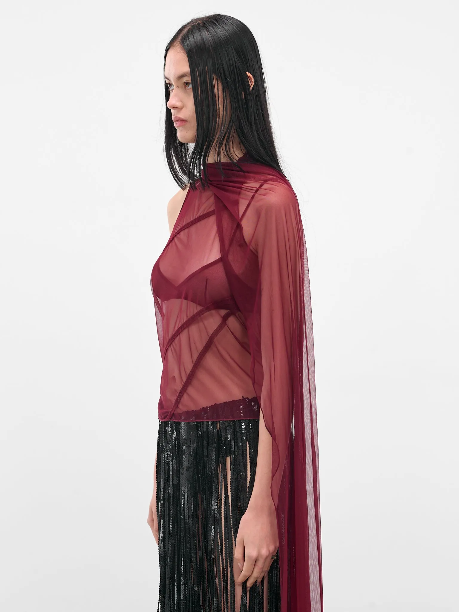 Red Mesh Shawl Top (IOFW25ST06-2-RUBY) sold by lorenzo product image thumbnail 2
