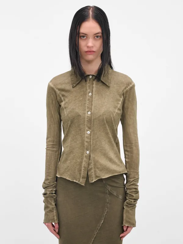 Olive Jersey Button-Up Shirt (IOFW25ST04A-1-DARK-OLIVE) sold by lorenzo