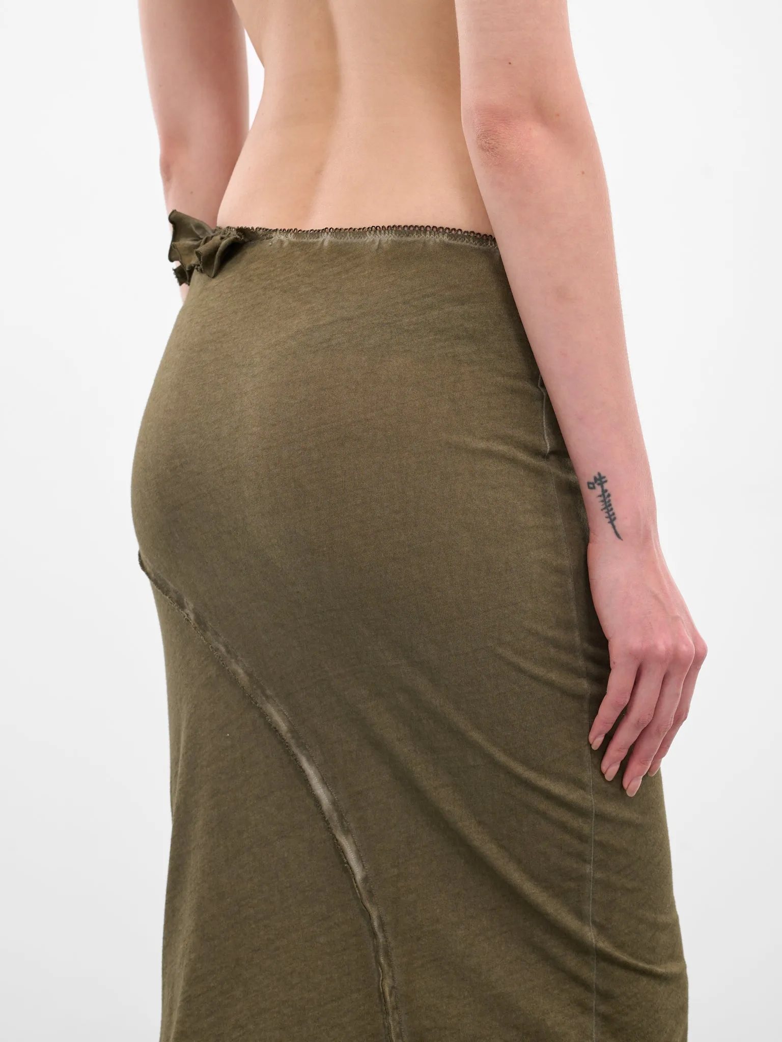 Olive Asymmetric Ruffle Midi Skirt (IOFW25SK04B-2-DARK-OLIVE) sold by lorenzo product image thumbnail 5