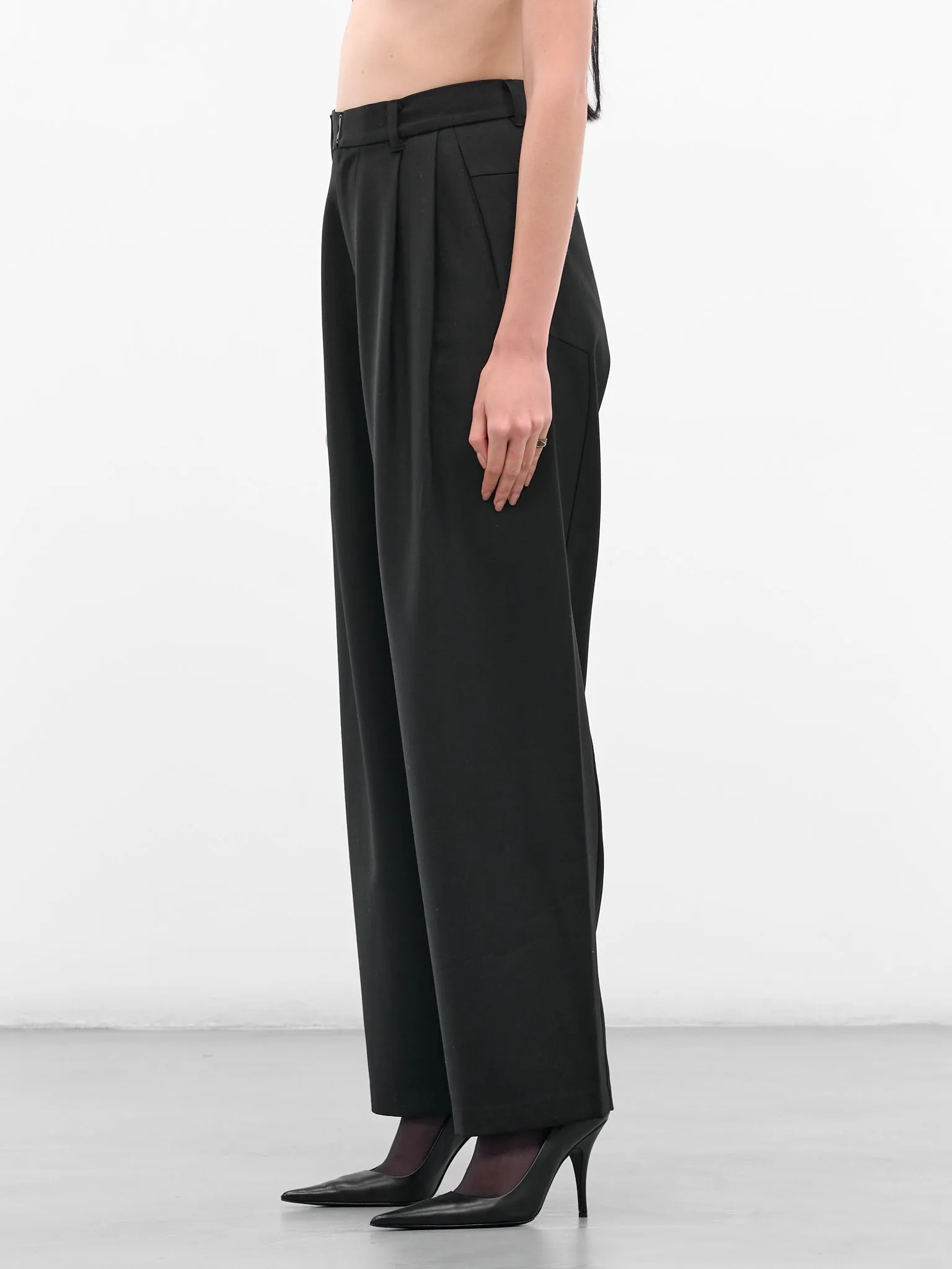 Black Wool Wide Leg Trousers (PT1K-BLACK) sold by lorenzo product image thumbnail 2