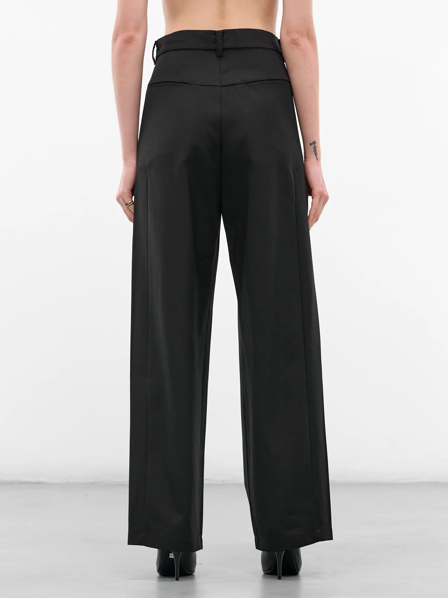 Black Wool Wide Leg Trousers (PT1K-BLACK) sold by lorenzo product image thumbnail 3