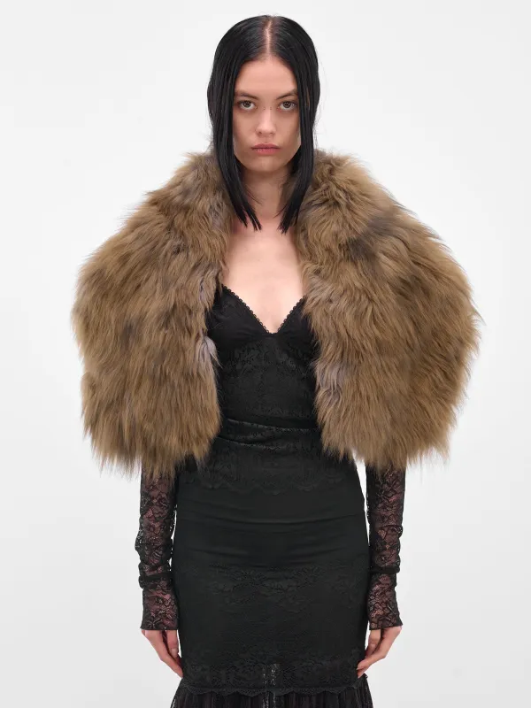 Brown Lamb Fur Stole (2W373A-P5569-CARAMEL-BLACK) sold by lorenzo