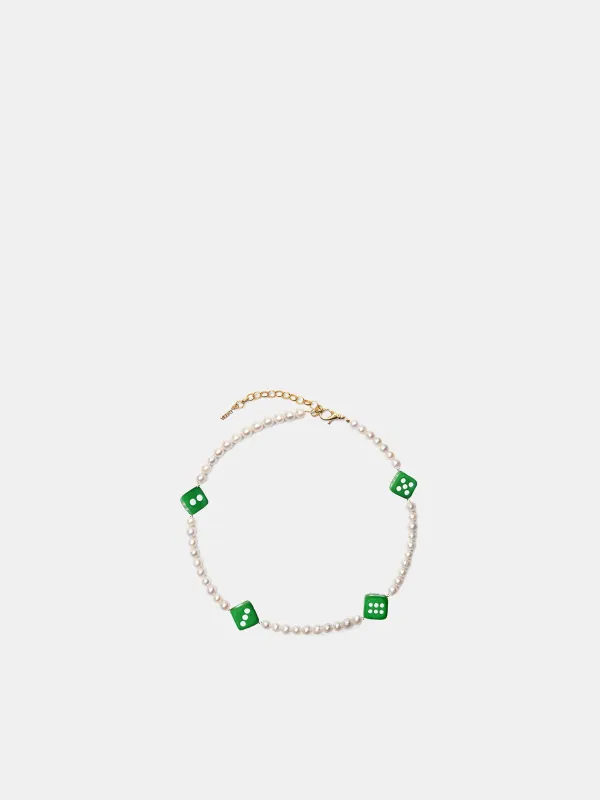 The Pearl Green Dice Necklace (CA07PL-THE-PEARL-GREEN-4-DICE-P) sold by lorenzo