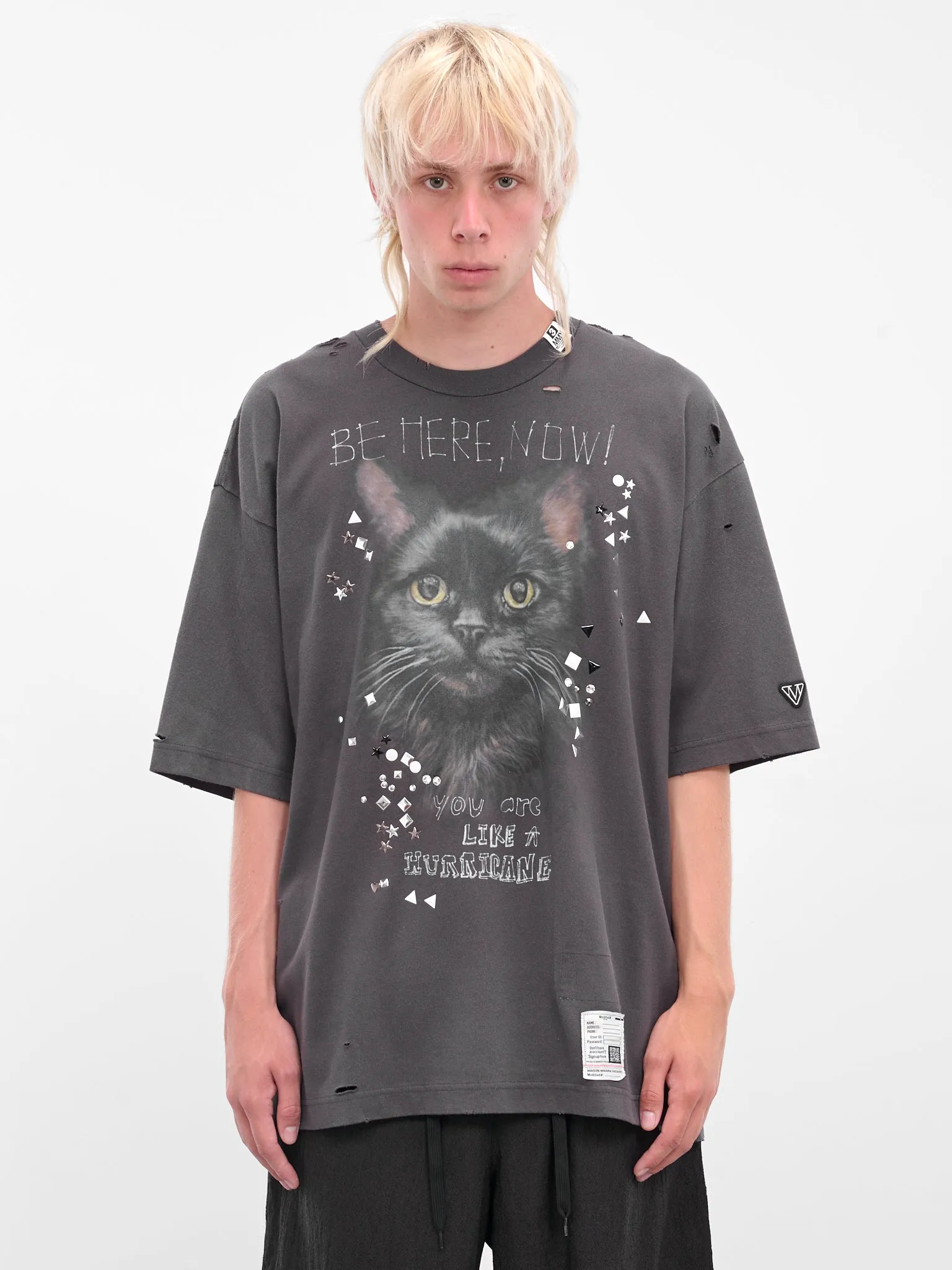 Black Distressed Cat Graphic Tee (J15TS752-BLACK) sold by lorenzo