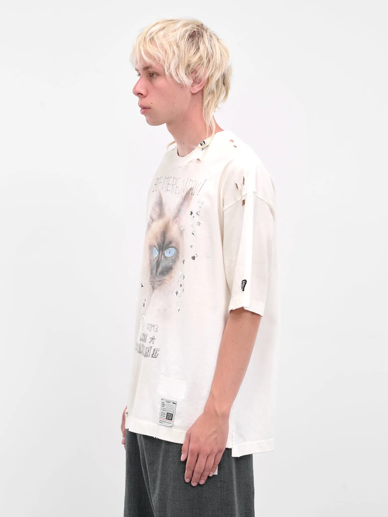 White Distressed Cat Graphic Tee (J15TS752-WHITE) sold by lorenzo product image thumbnail 2