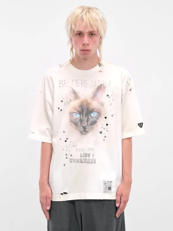 White Distressed Cat Graphic Tee (J15TS752-WHITE) sold by lorenzo