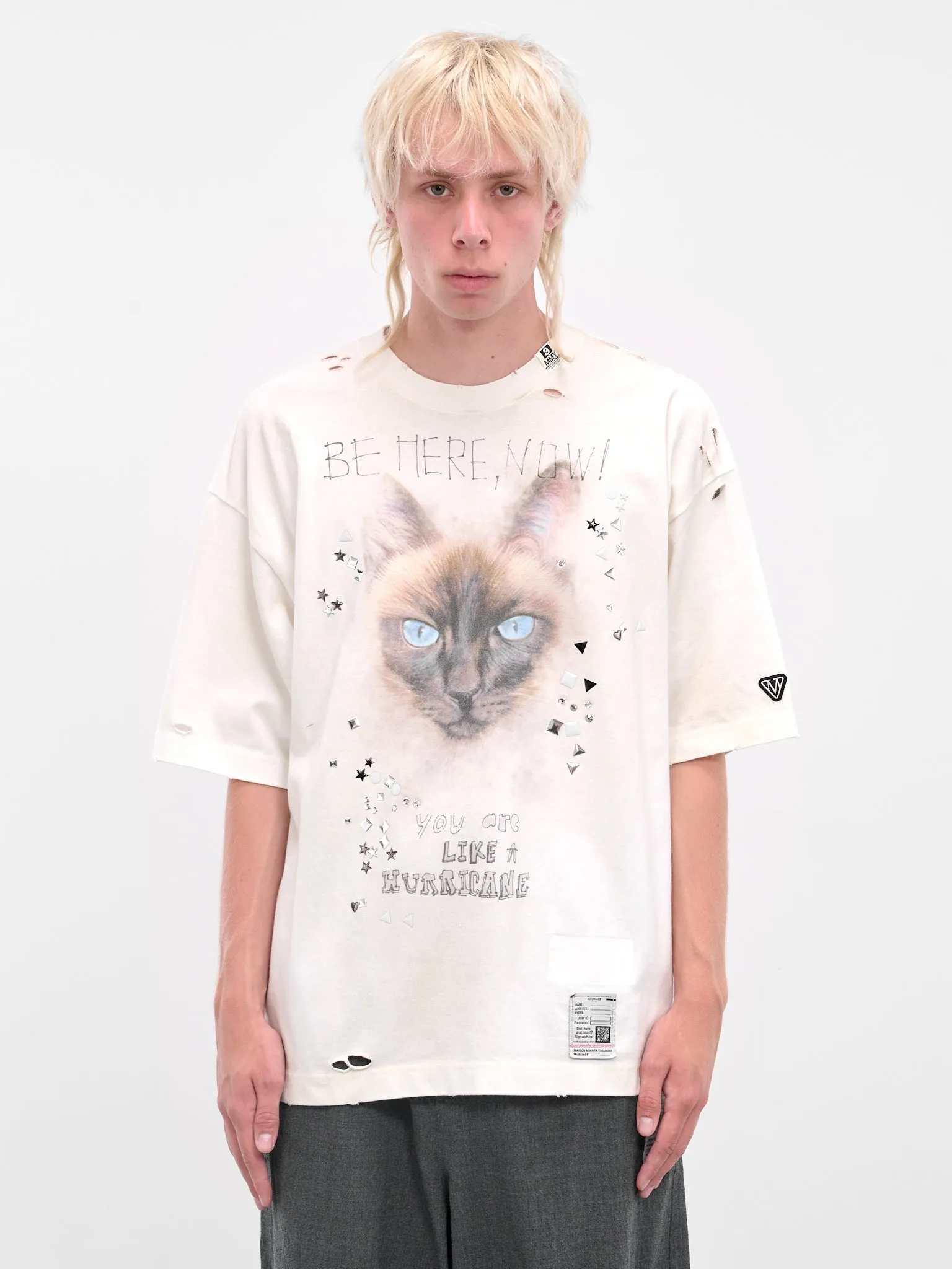 White Distressed Cat Graphic Tee (J15TS752-WHITE) sold by lorenzo