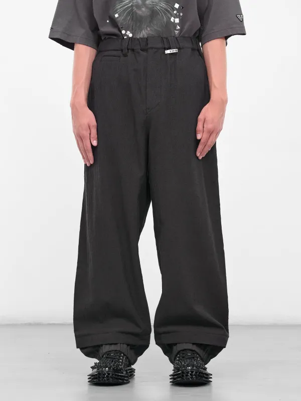 Black Layered Cuffs Wide Trousers (J15PT132-BLACK) sold by lorenzo