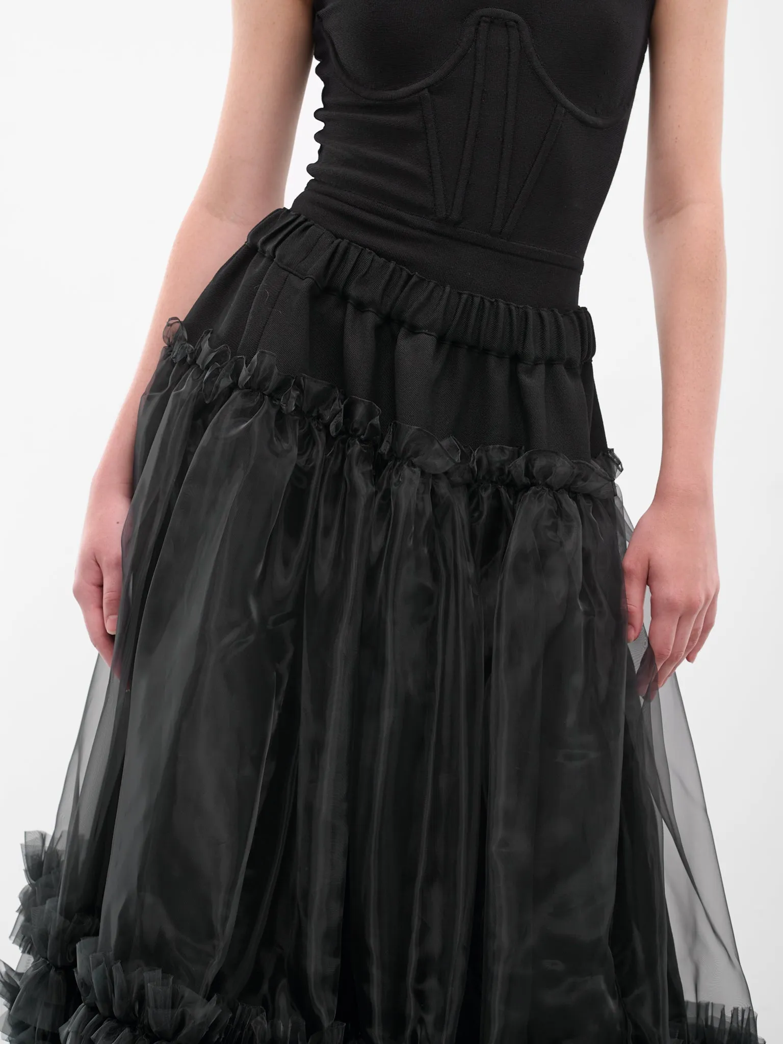 Black Layered Ruffle Midi Skirt (3P-S001-051-1-BLACK) sold by lorenzo product image thumbnail 4