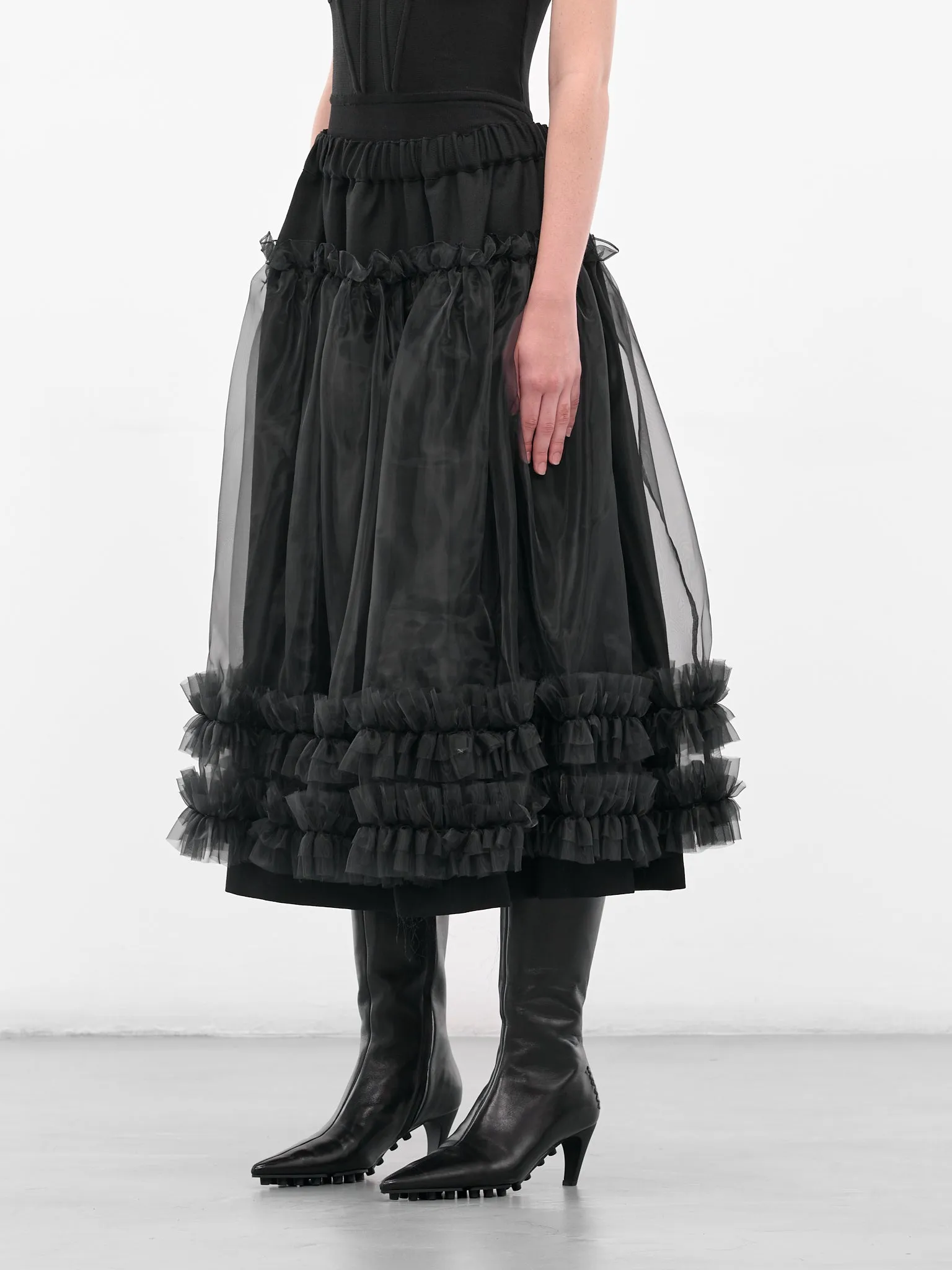 Black Layered Ruffle Midi Skirt (3P-S001-051-1-BLACK) sold by lorenzo product image thumbnail 2
