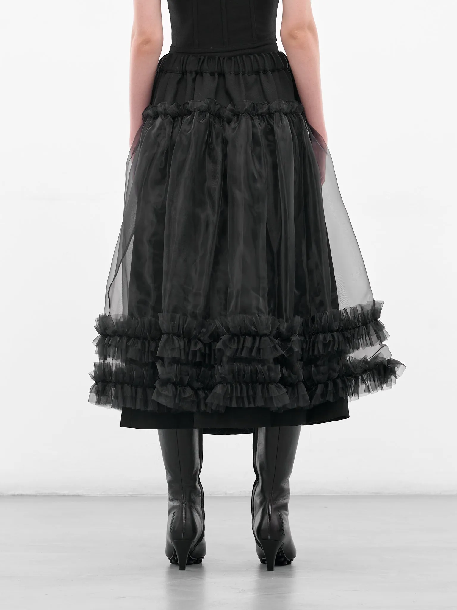 Black Layered Ruffle Midi Skirt (3P-S001-051-1-BLACK) sold by lorenzo product image thumbnail 3