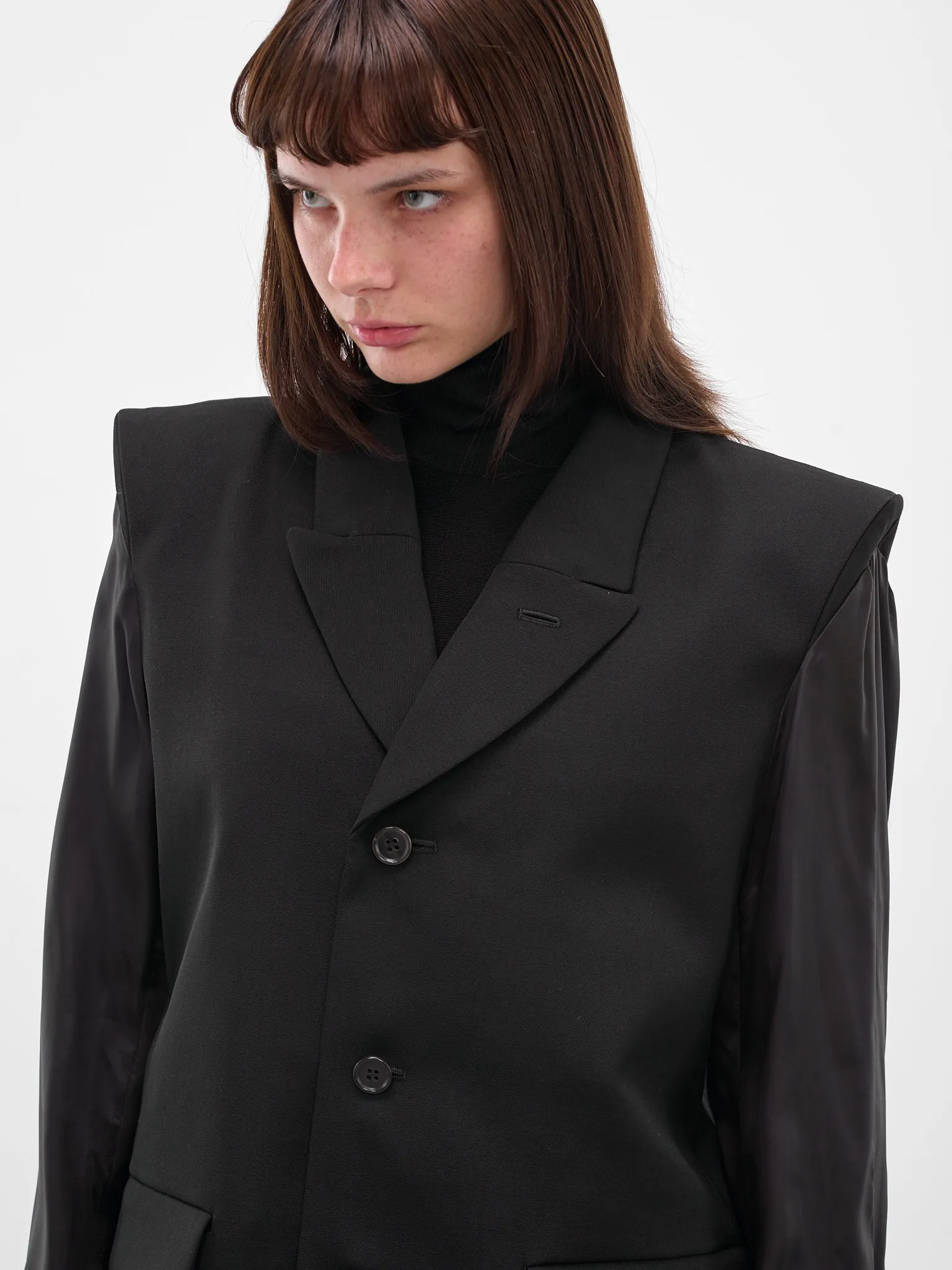 Black Wool Contrast Sleeves Blazer (3P-J007-051-1-BLACK) sold by lorenzo product image thumbnail 4