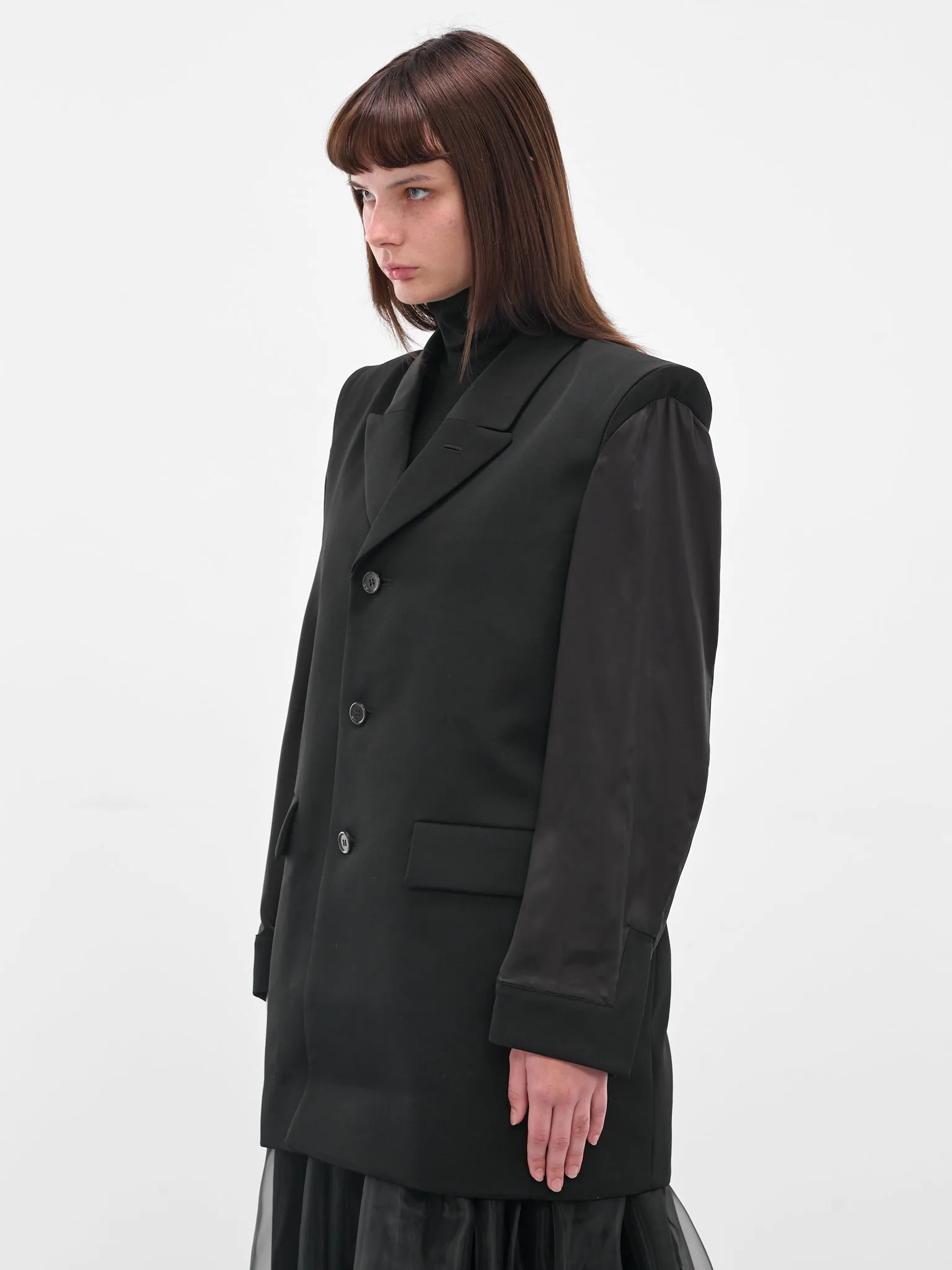 Black Wool Contrast Sleeves Blazer (3P-J007-051-1-BLACK) sold by lorenzo product image thumbnail 2