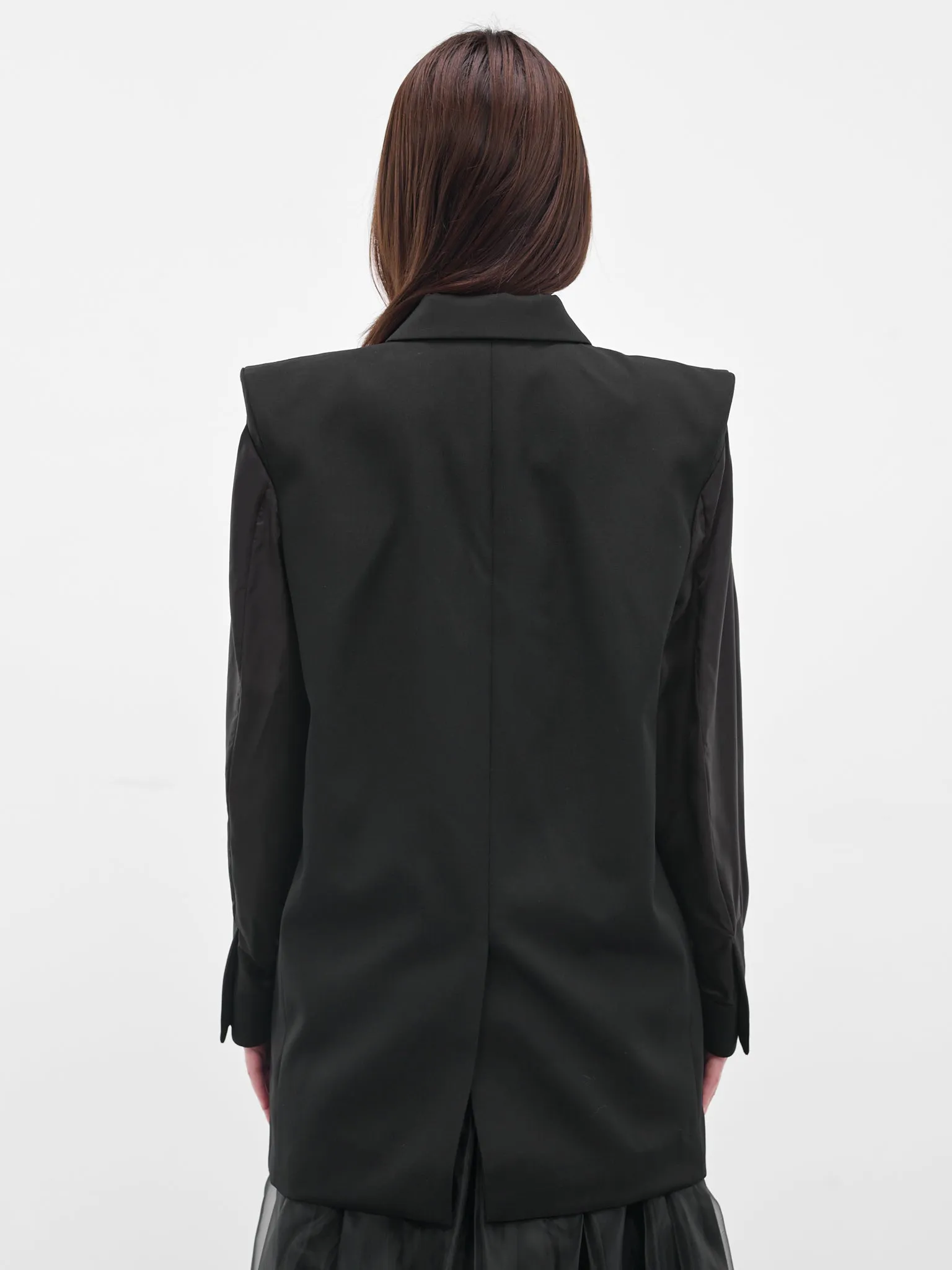 Black Wool Contrast Sleeves Blazer (3P-J007-051-1-BLACK) sold by lorenzo product image thumbnail 3