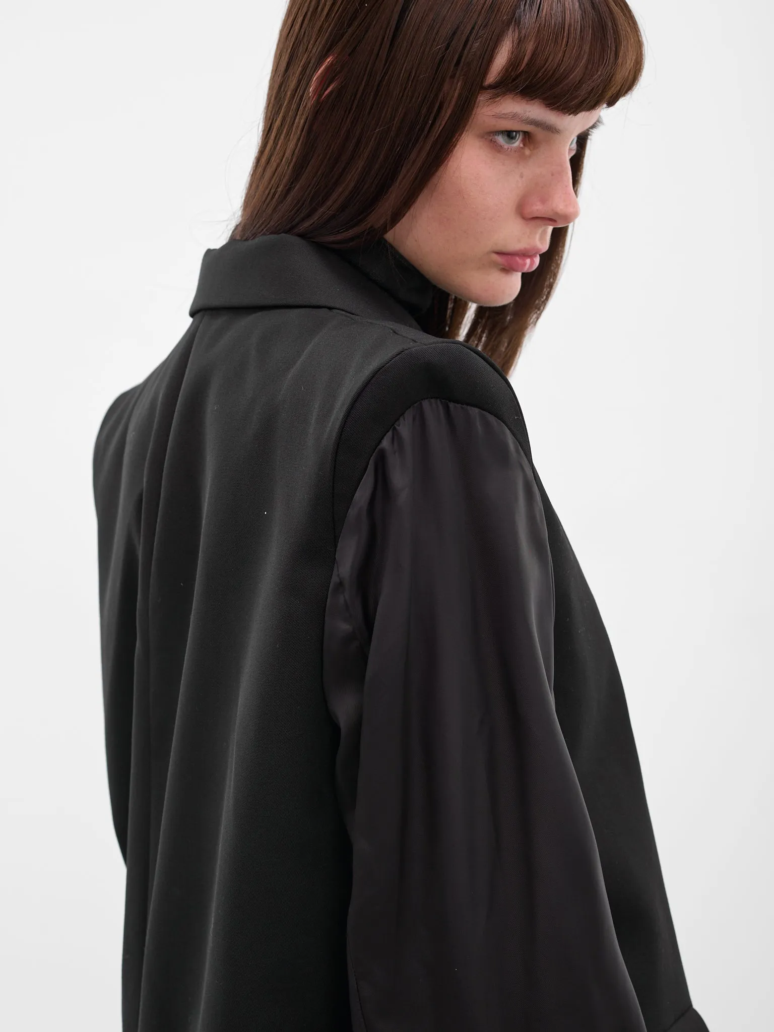 Black Wool Contrast Sleeves Blazer (3P-J007-051-1-BLACK) sold by lorenzo product image thumbnail 5