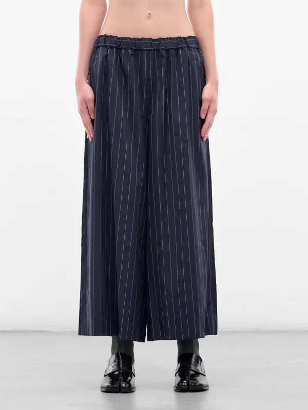 Navy Pinstripe Elasticated Baggy Trousers (GP-P014-051-1-NAVY) sold by lorenzo