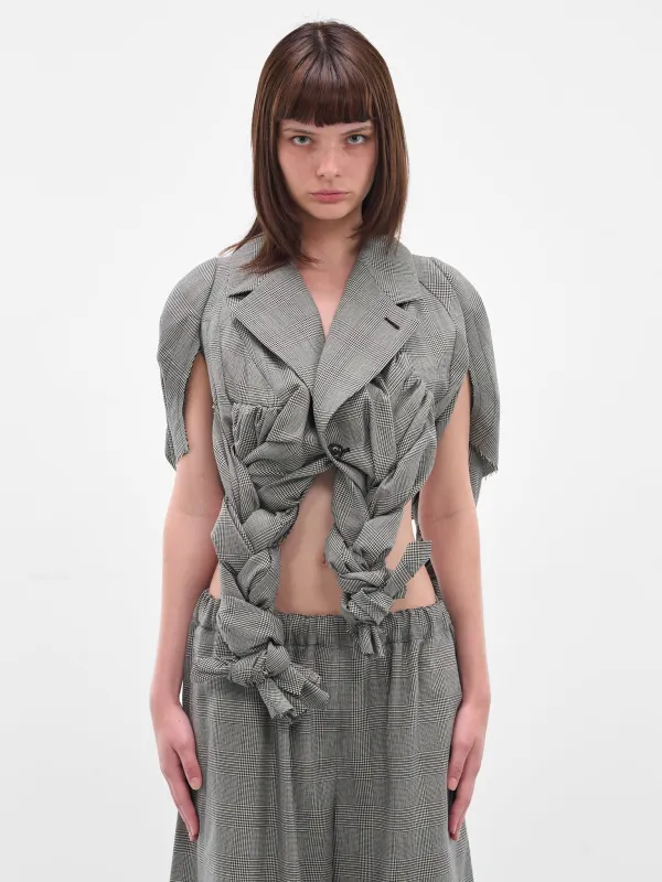 Gray Check Sculptural Braiding Blazer (GP-J015-051-1-ECRU-BLACK) sold by lorenzo