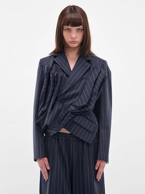 Navy Pinstripe Twisted Draping Blazer (GP-J012-051-1-NAVY) sold by lorenzo