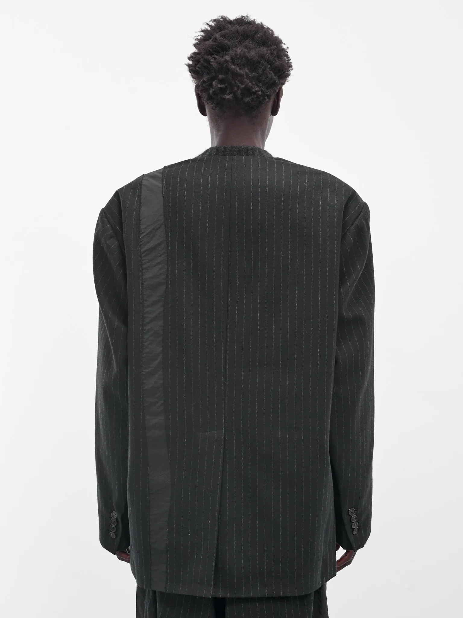 Black Pinstripe Lapelless Blazer (UW41F25-BLACK) sold by lorenzo product image thumbnail 3