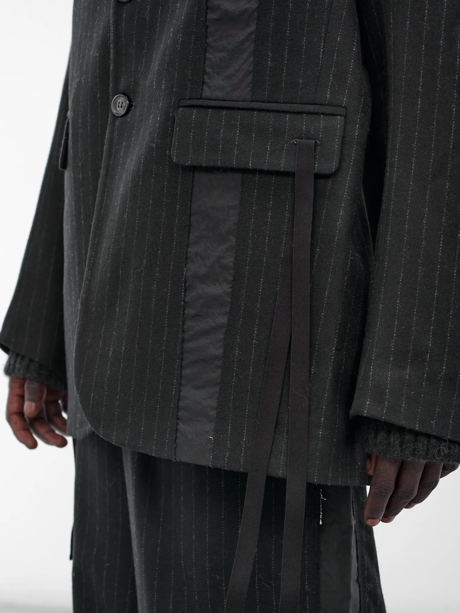 Black Pinstripe Lapelless Blazer (UW41F25-BLACK) sold by lorenzo product image thumbnail 5