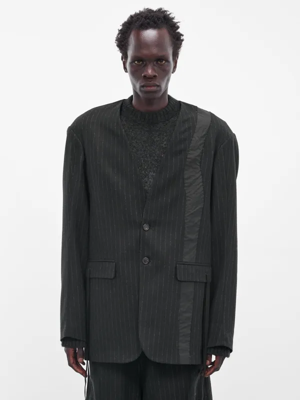 Black Pinstripe Lapelless Blazer (UW41F25-BLACK) made by Isabel Benenato