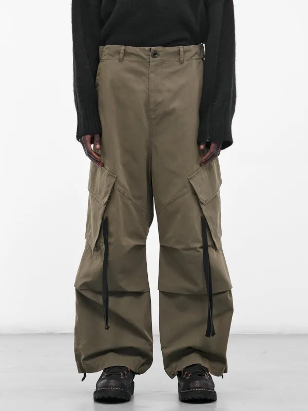 Green Technical Baggy Cargo Pants (UW72F25-MILITARY-GREEN) sold by lorenzo