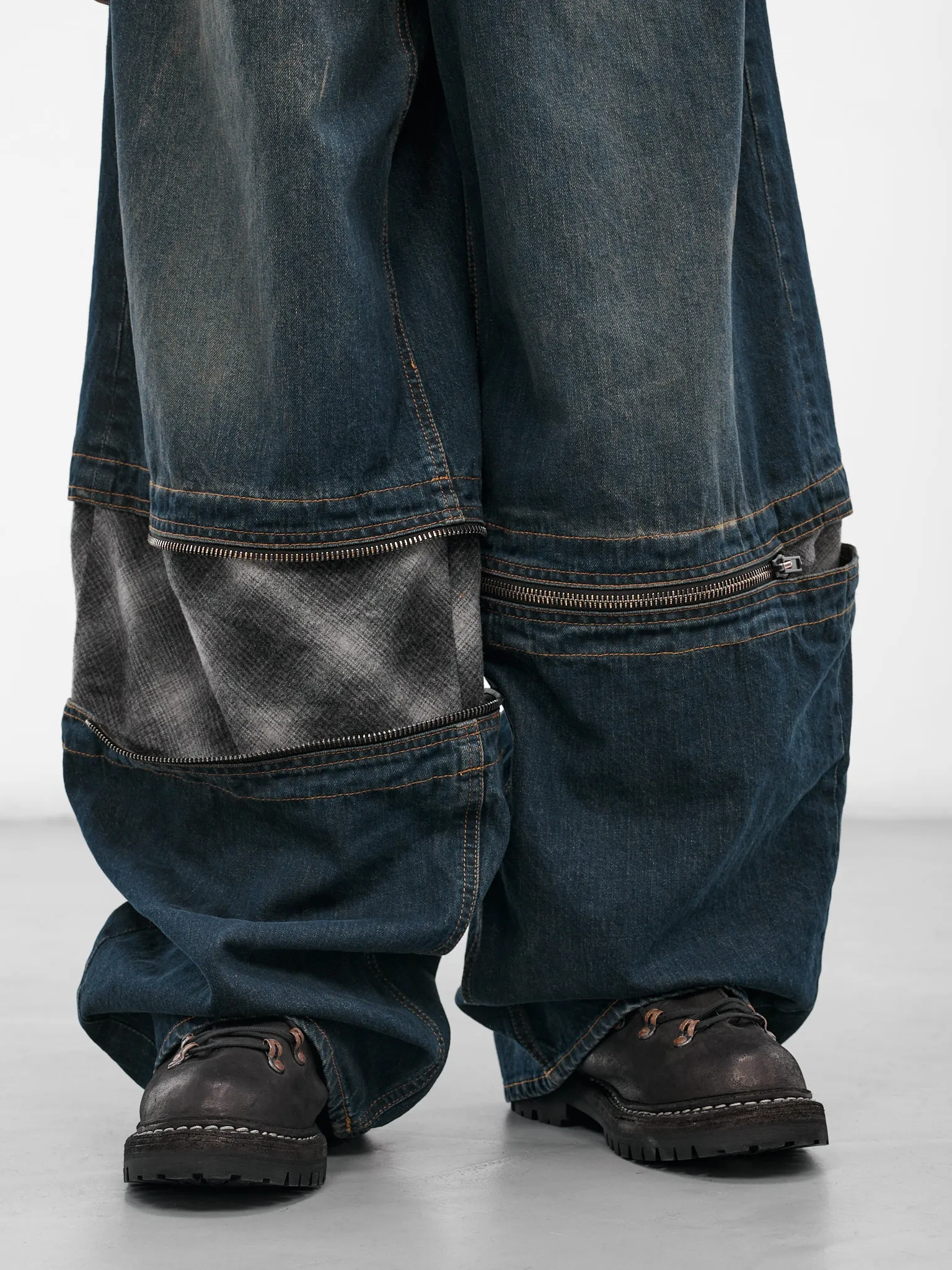 Baggy Tartan Panel Denim Jeans (UW23DF25-DENIM) sold by lorenzo product image thumbnail 5