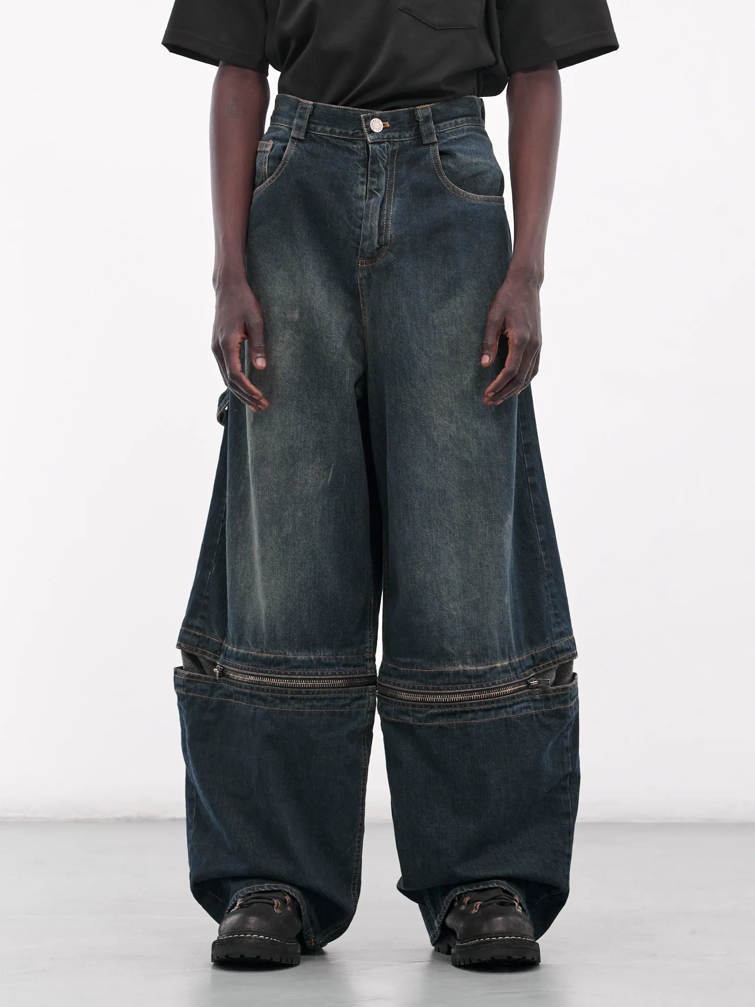 Baggy Tartan Panel Denim Jeans (UW23DF25-DENIM) sold by lorenzo