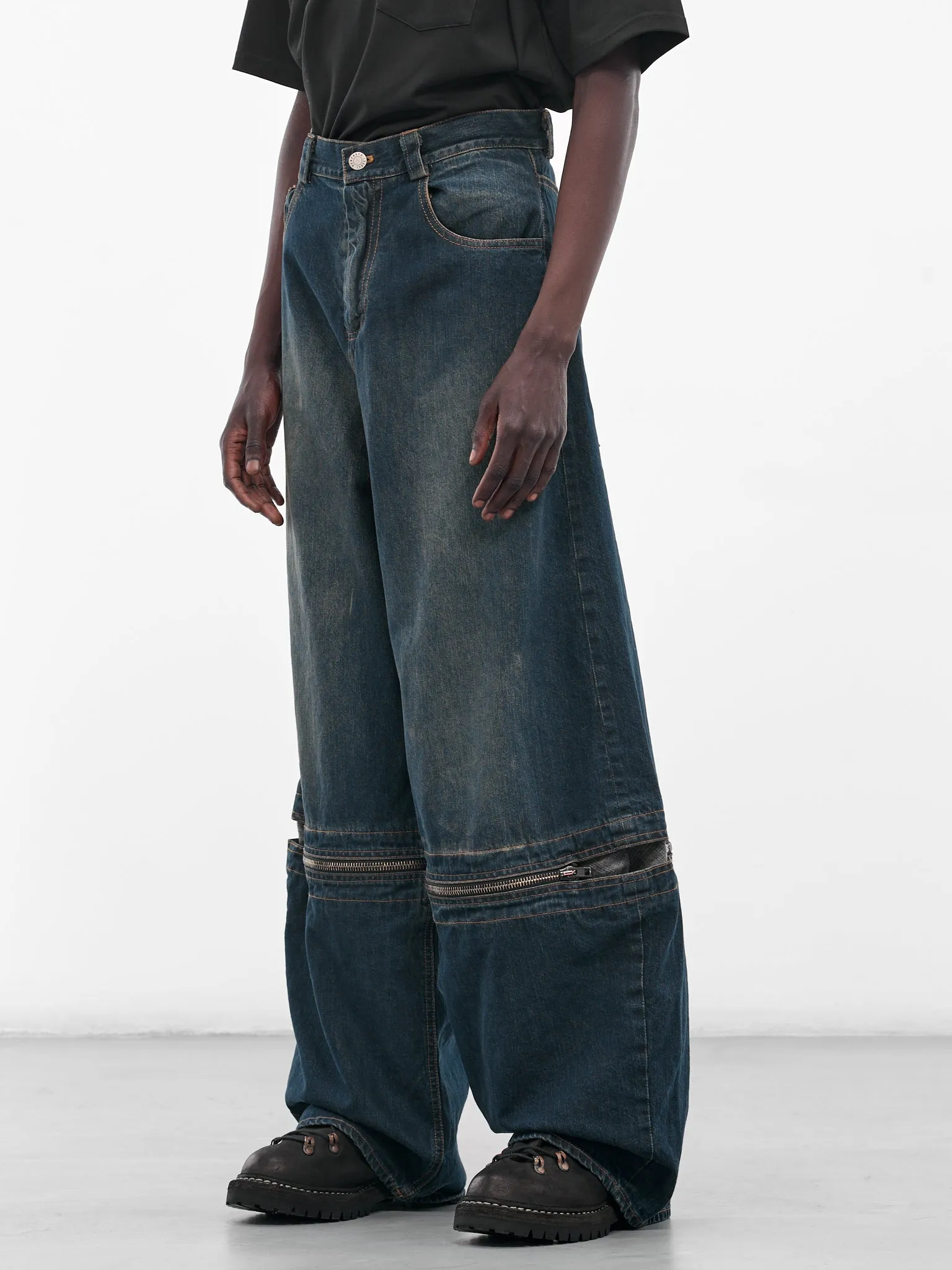 Baggy Tartan Panel Denim Jeans (UW23DF25-DENIM) sold by lorenzo product image thumbnail 2