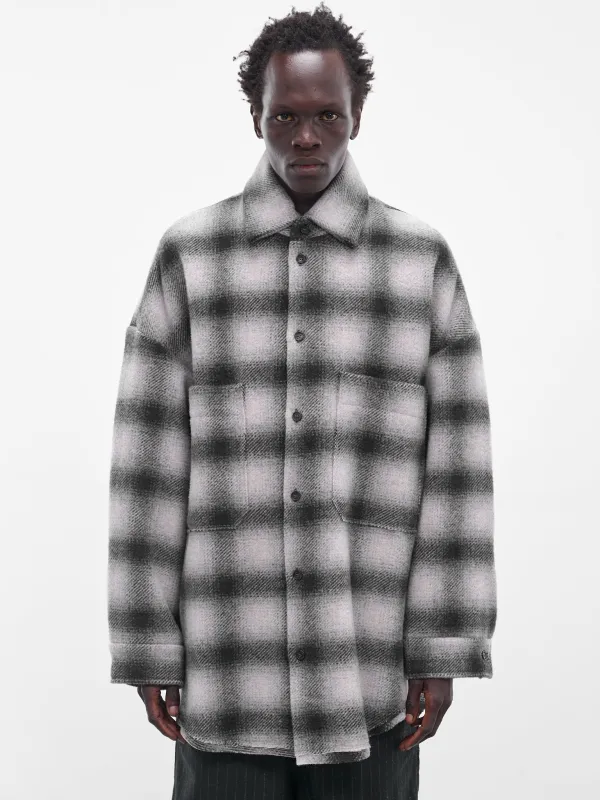 Gray Tartan Wool Button-Up Shirt (UW11F25-BLACK) sold by lorenzo