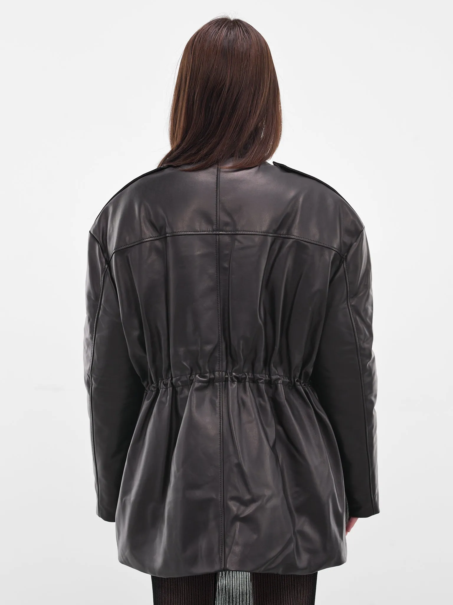 Black Leather Cargo Puffer Jacket (ND-JKT040-5000-100-BLACK) sold by lorenzo product image thumbnail 3