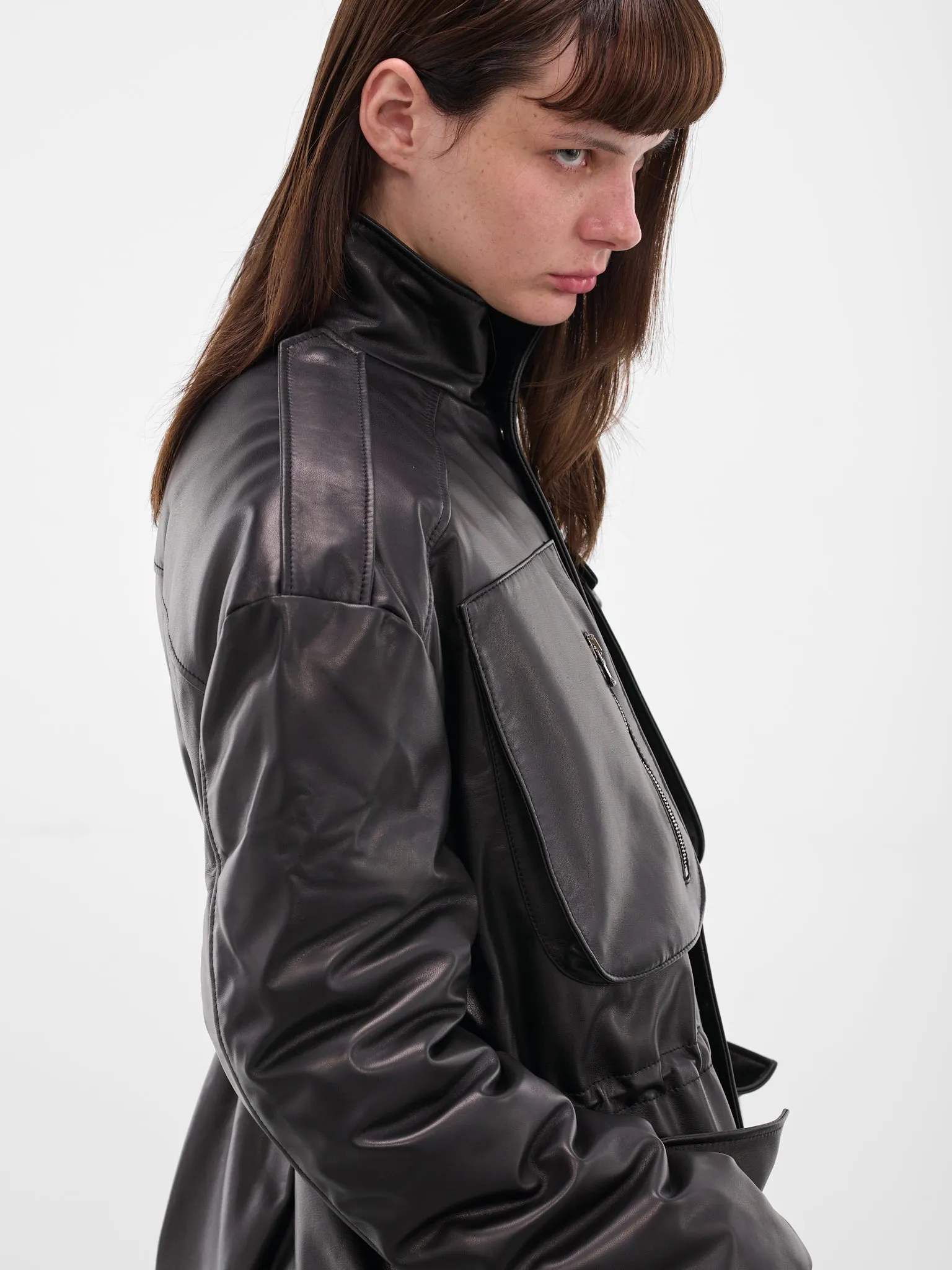Black Leather Cargo Puffer Jacket (ND-JKT040-5000-100-BLACK) sold by lorenzo product image thumbnail 4