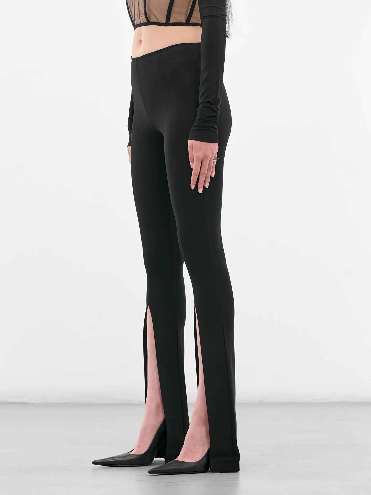 Black Front Split Flared Trousers (ND-TRS079-1000-100-BLACK) sold by lorenzo product image thumbnail 2