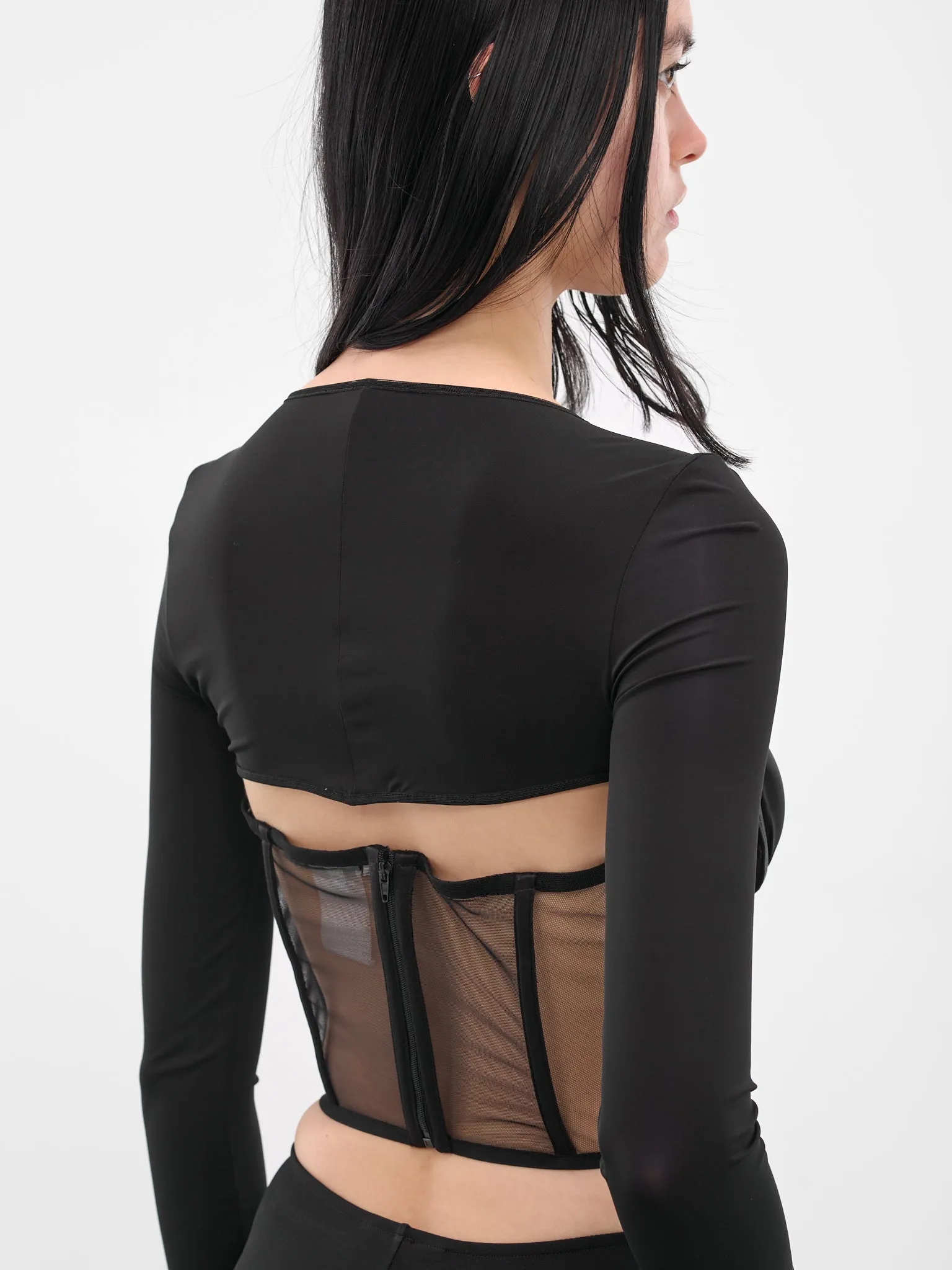 Black Bustier Long Sleeve Top (BD-TOP096-1001-100-BLACK) sold by lorenzo product image thumbnail 5