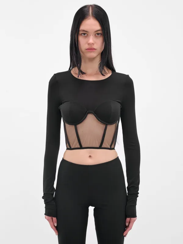 Black Bustier Long Sleeve Top (BD-TOP096-1001-100-BLACK) made by Nensi Dojaka
