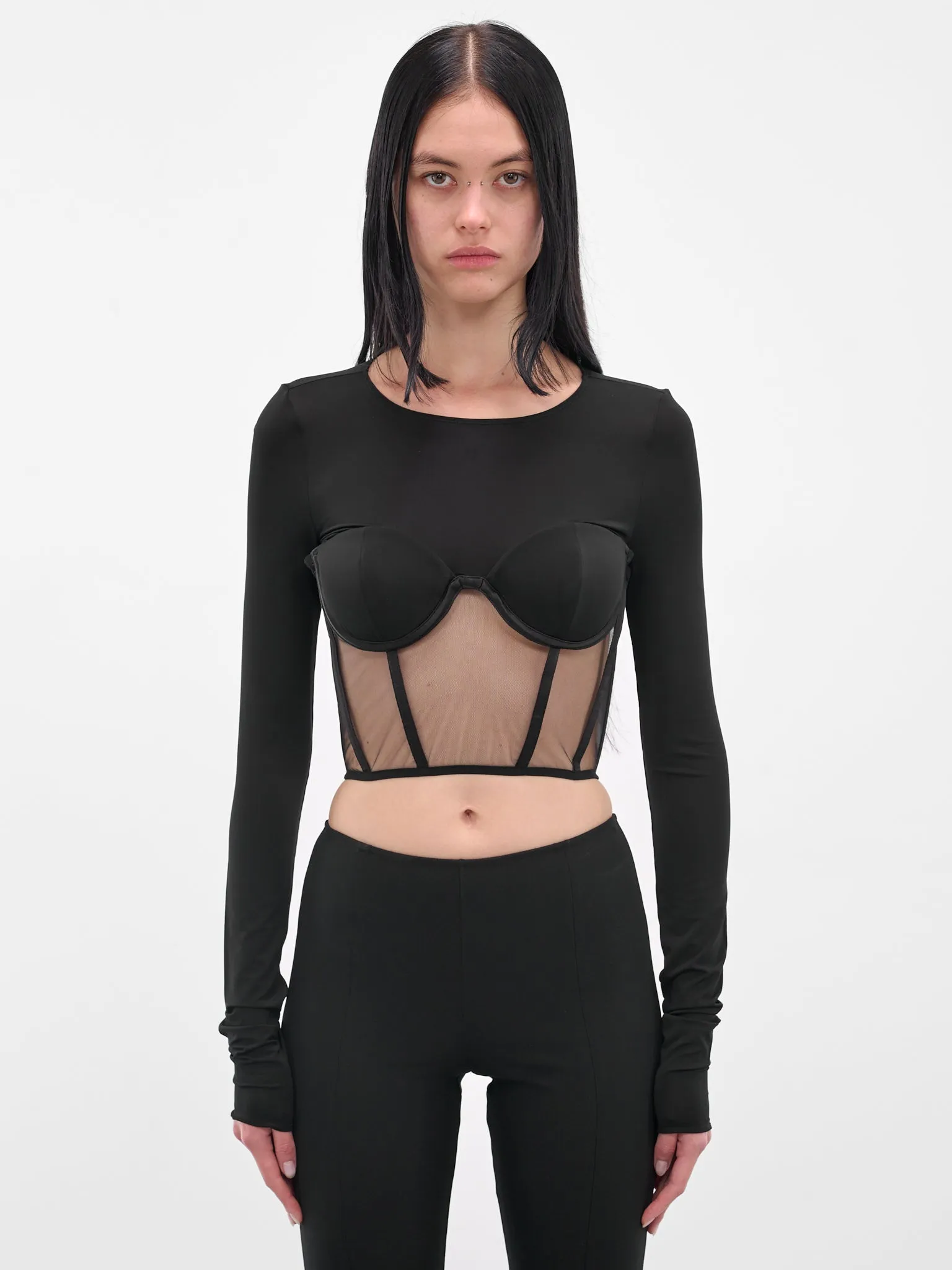 Black Bustier Long Sleeve Top (BD-TOP096-1001-100-BLACK) sold by lorenzo
