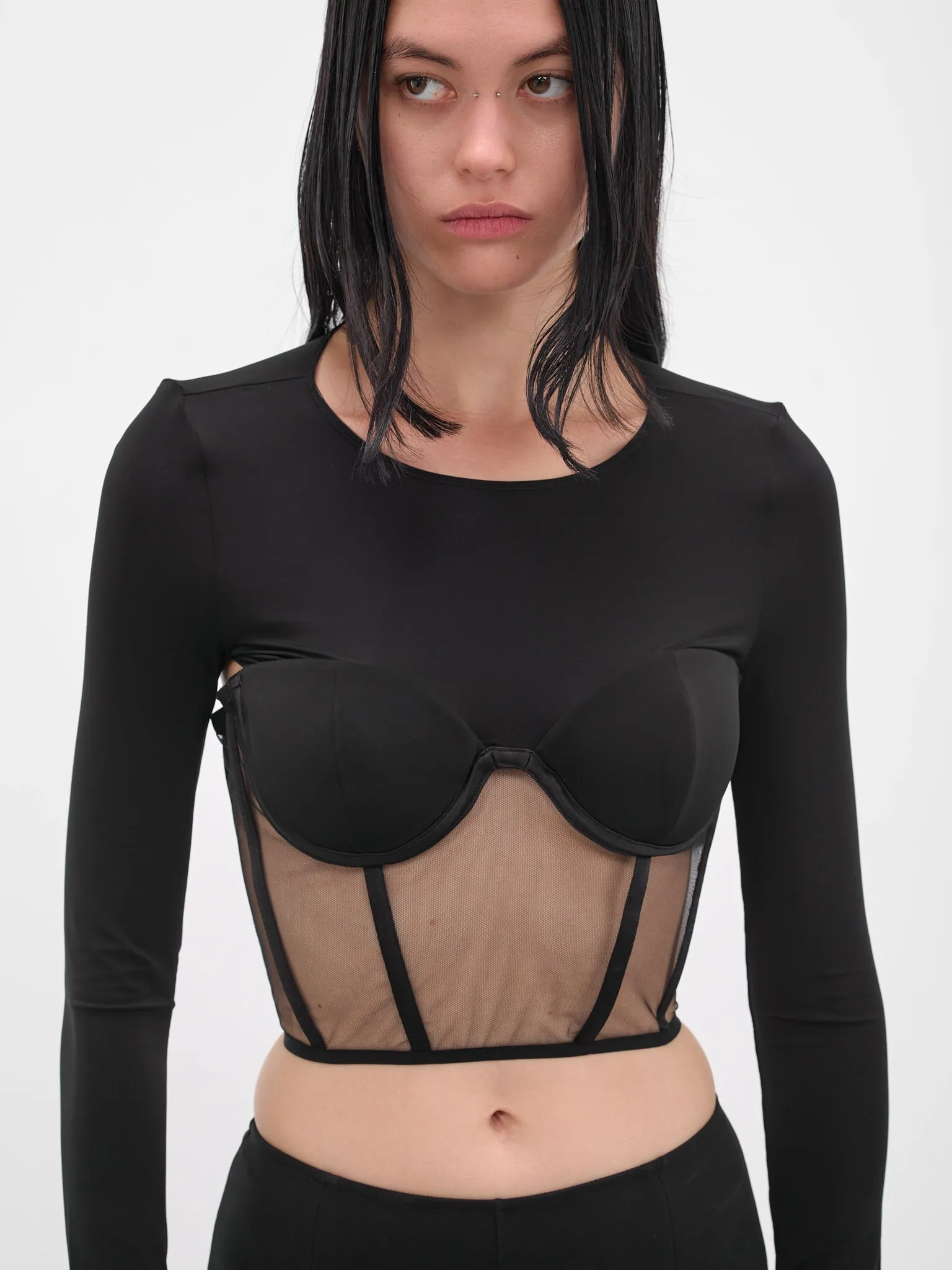 Black Bustier Long Sleeve Top (BD-TOP096-1001-100-BLACK) sold by lorenzo product image thumbnail 4