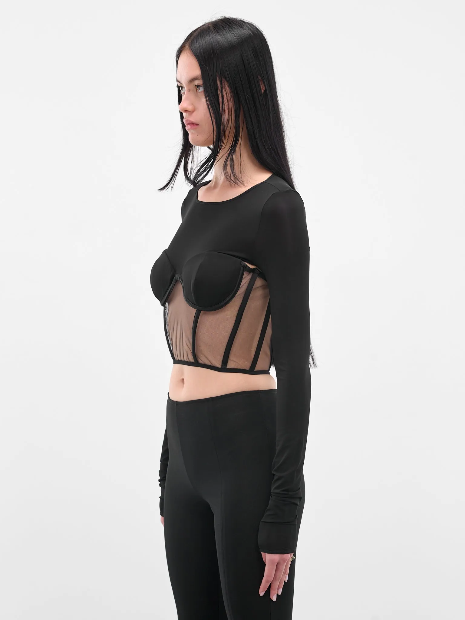 Black Bustier Long Sleeve Top (BD-TOP096-1001-100-BLACK) sold by lorenzo product image thumbnail 2