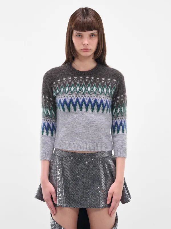 Gray Jacquard Knit Cropped Sweater (FN-WN-KNIT000886-MULTI-GREY) sold by lorenzo