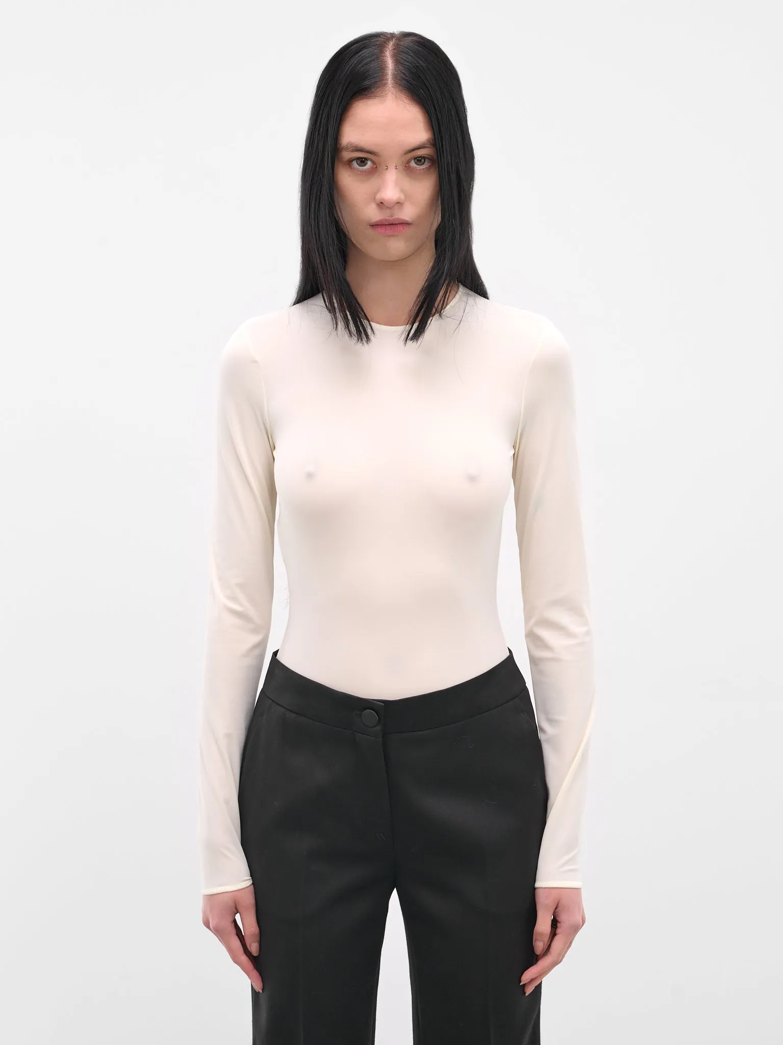 White Long Sleeve Technical Bodysuit (S51NA0056-S20518-102-OFF-WHITE) sold by lorenzo