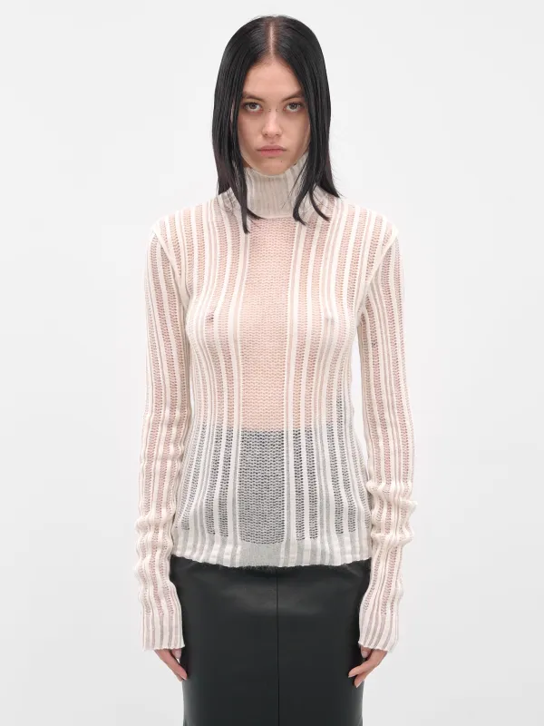 White Aamu Sheer Turtleneck Sweater(B0013193-KN068-002-NATURAL-WHI) sold by lorenzo