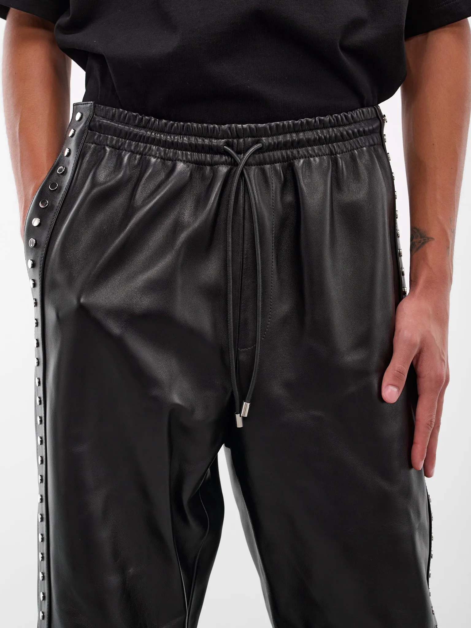 Black Studded Lambskin Elasticated Pants (H526Y54L71-1100-BLACK) sold by lorenzo product image thumbnail 4