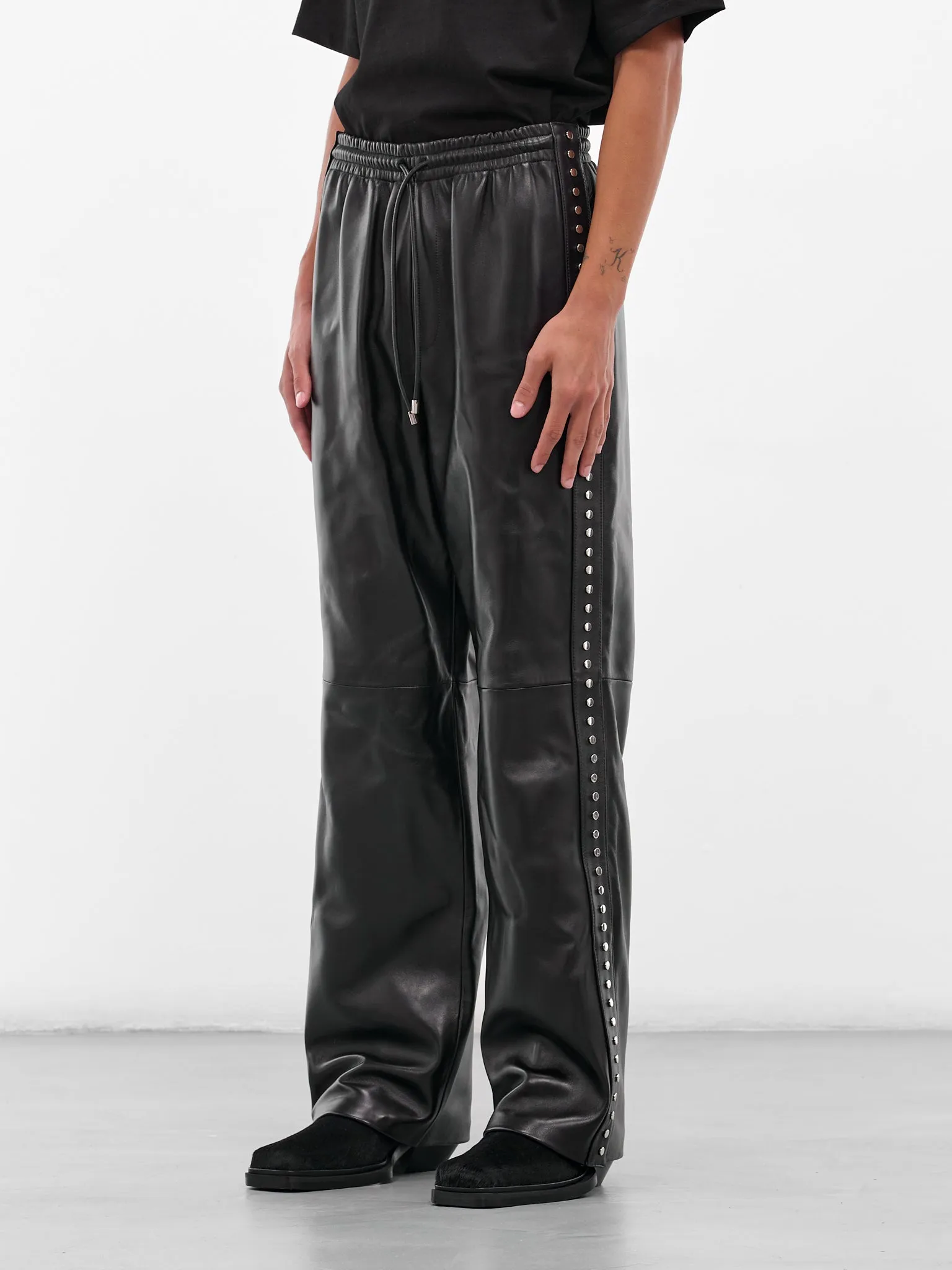 Black Studded Lambskin Elasticated Pants (H526Y54L71-1100-BLACK) sold by lorenzo product image thumbnail 2