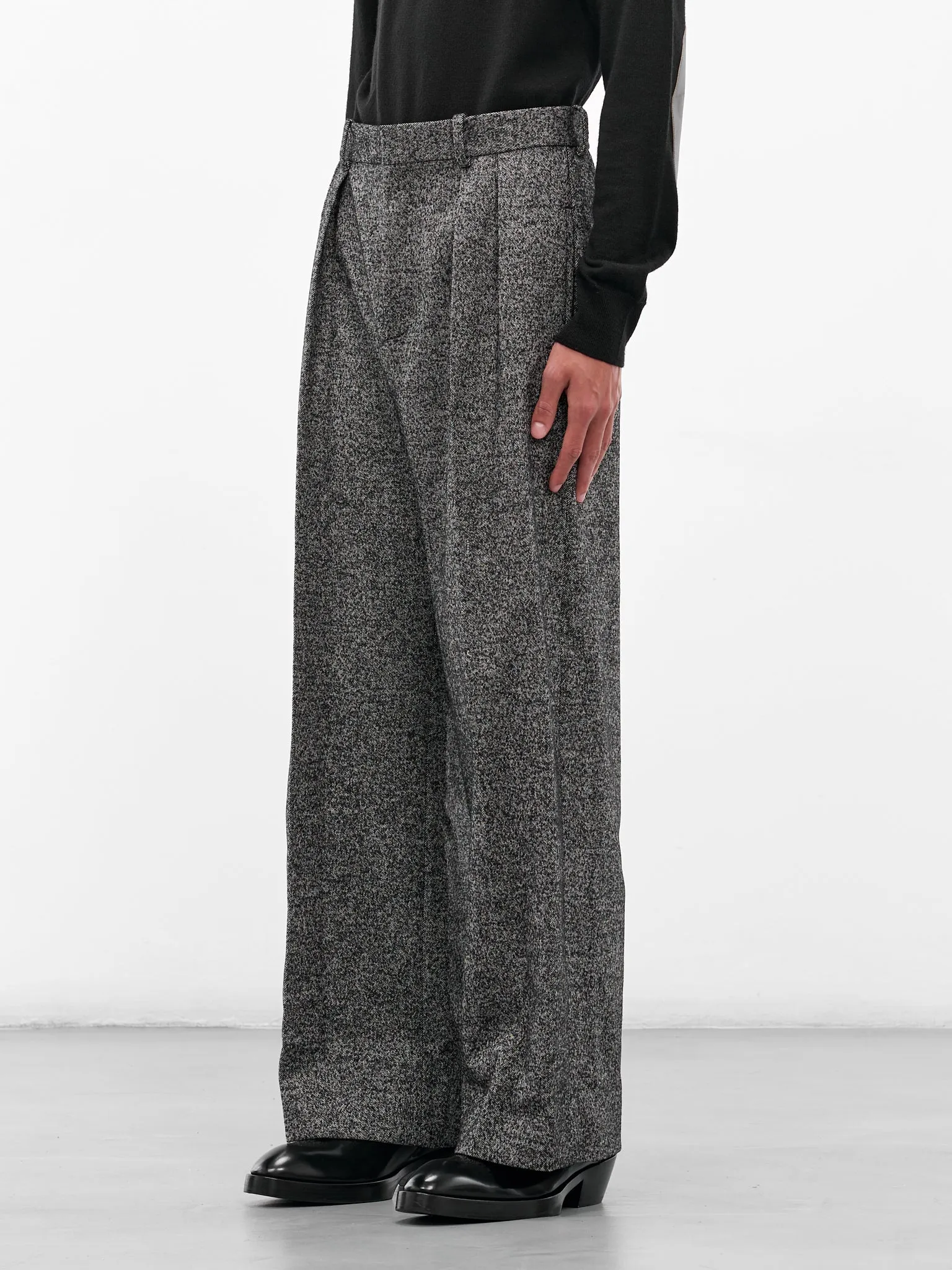 Gray Twill Wide Leg Trousers (H526Y04WH2-1440-GREY-MELANGE) sold by lorenzo product image thumbnail 2