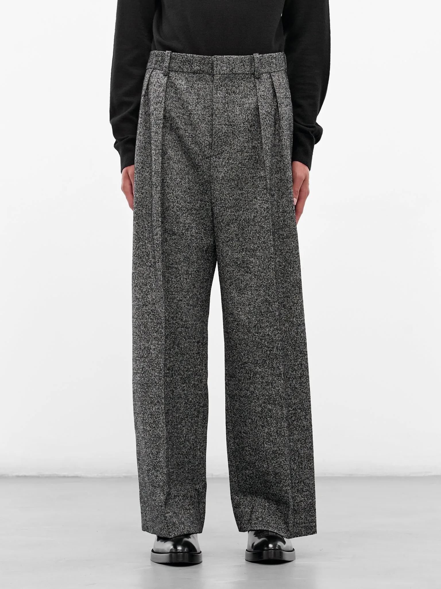 Gray Twill Wide Leg Trousers (H526Y04WH2-1440-GREY-MELANGE) sold by lorenzo