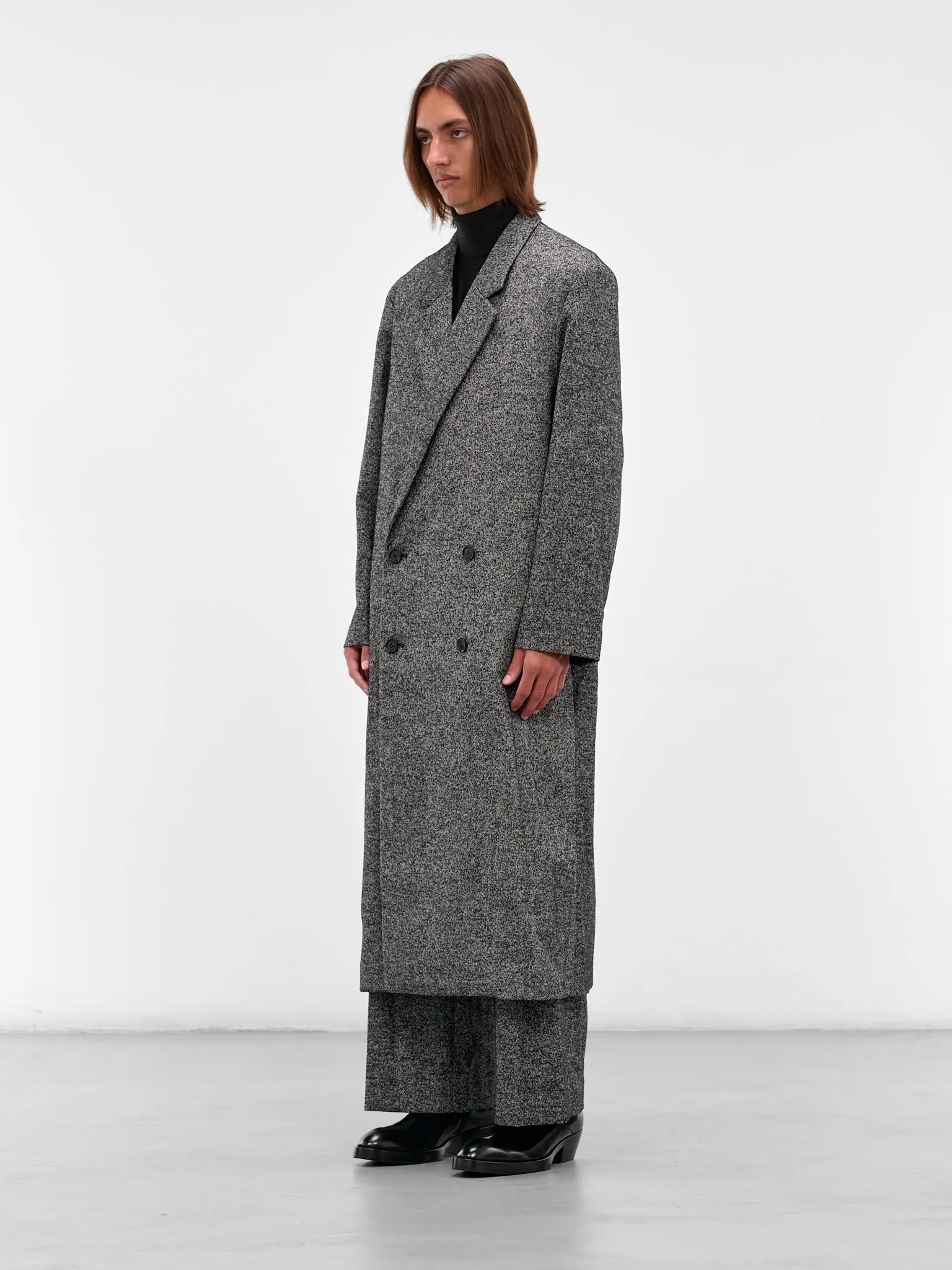 Gray Twill Double-Breasted Coat (H526Y01WD6-1102-BLAK-WHITE) sold by lorenzo product image thumbnail 2