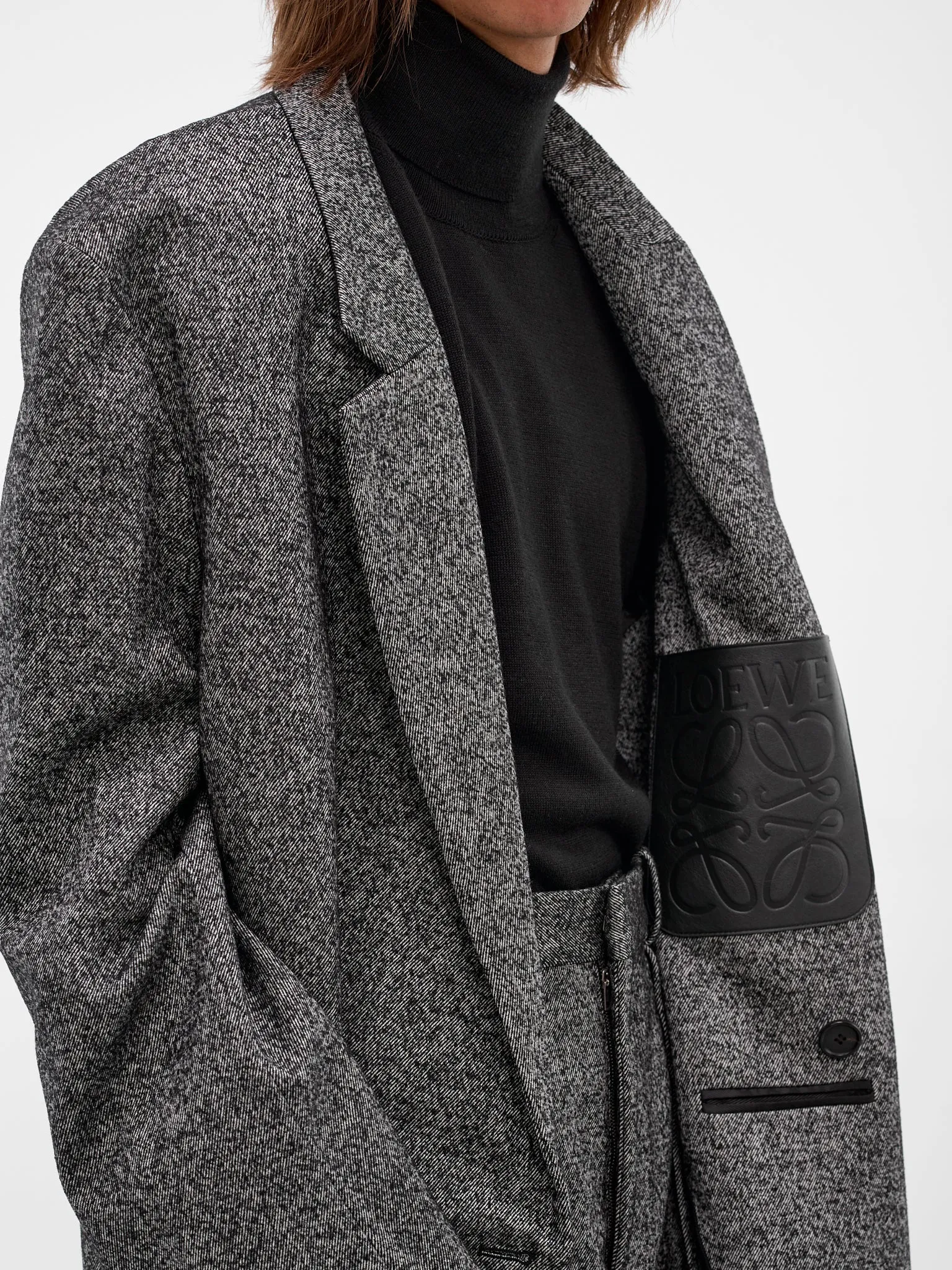 Gray Twill Double-Breasted Coat (H526Y01WD6-1102-BLAK-WHITE) sold by lorenzo product image thumbnail 5