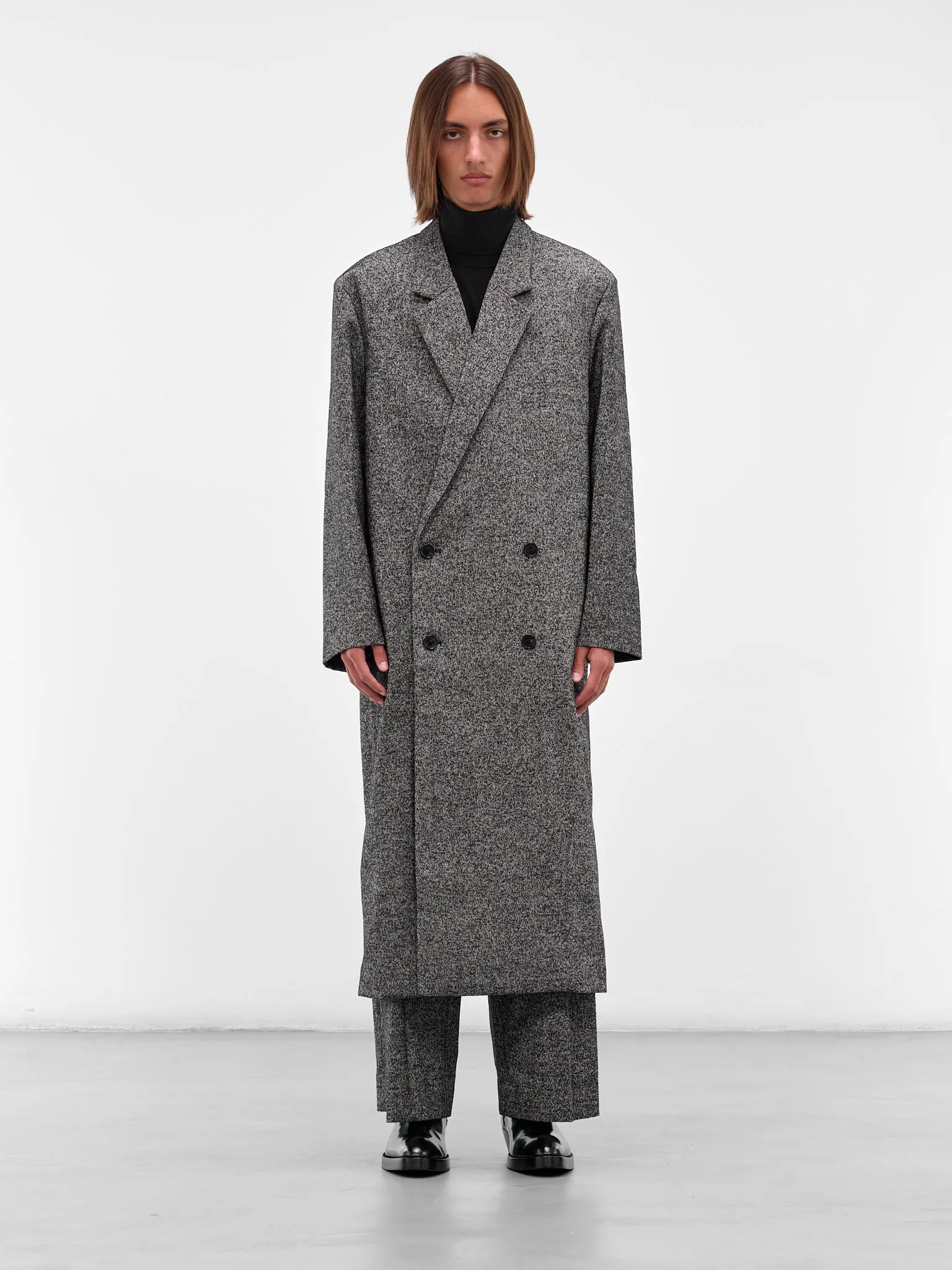Gray Twill Double-Breasted Coat (H526Y01WD6-1102-BLAK-WHITE) sold by lorenzo
